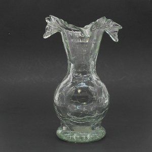 Vintage Smith"s Old Timer Clear Crackle Vase Ozark Art Glass 6.75" Ruffle Top Si